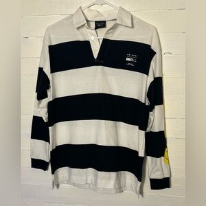 SALE! NWT Joshua Sanders Smile black/white stripe pullover shirt. Mens size XS.
